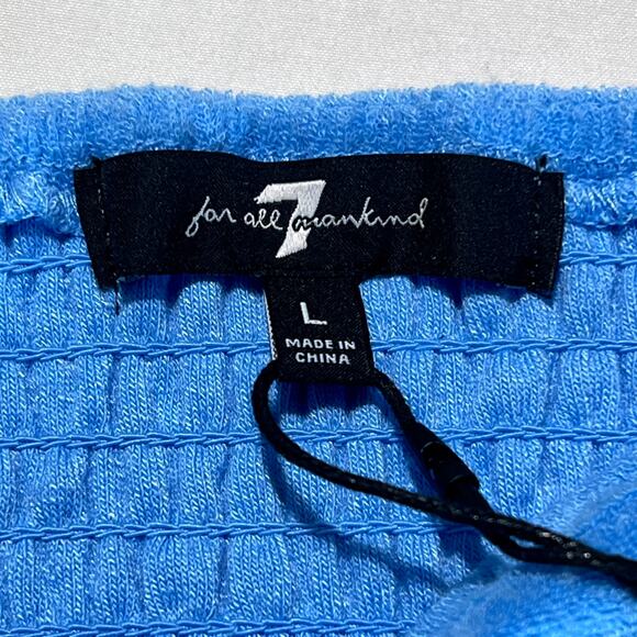 7 For All Mankind Cropped Cami Top Size L Blue Textured Stretch NWT - Picture 4 of 6